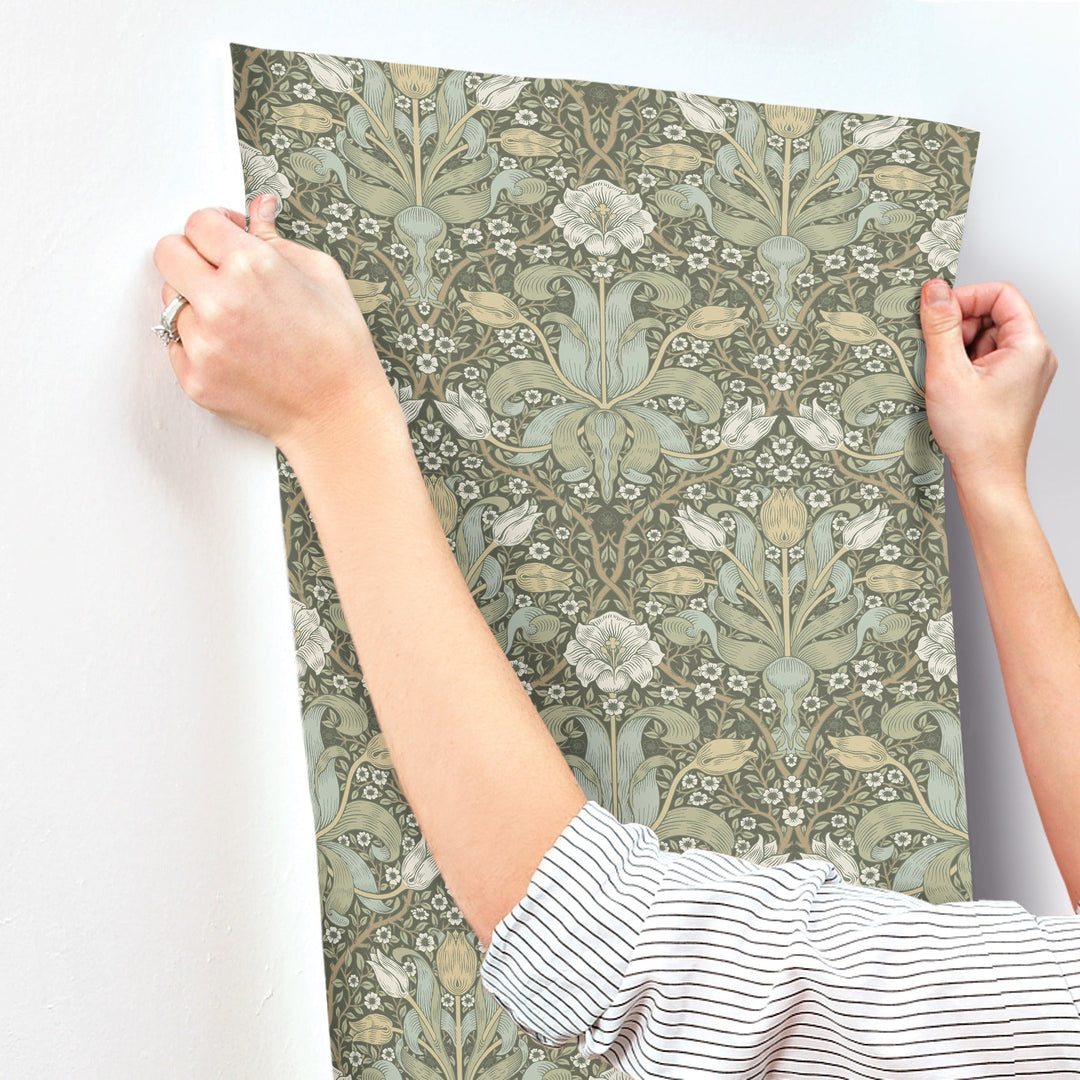 Spring Thicket Green Tulip Damask Wallpaper by A-Street Prints Designer