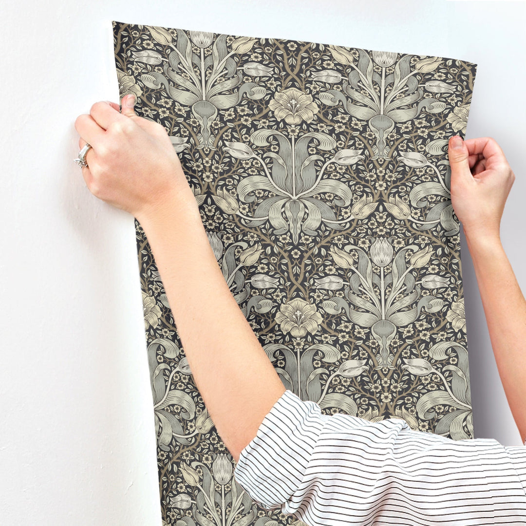 Spring Thicket Blue Tulip Damask Wallpaper by A-Street Prints Designer