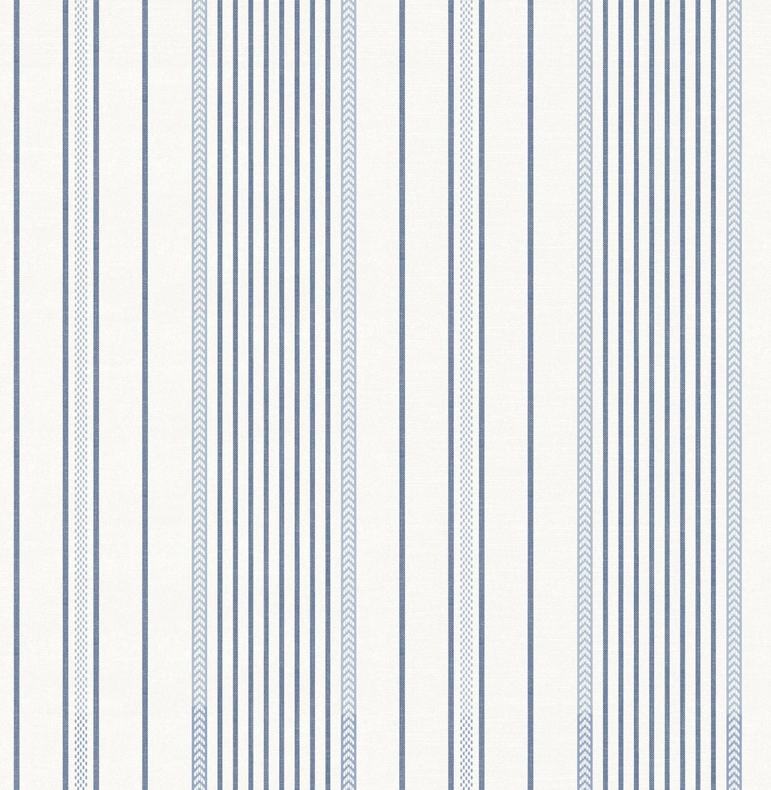 Navarres Stripe Blue Faux Linen Wallpaper by A-Street Prints Designer