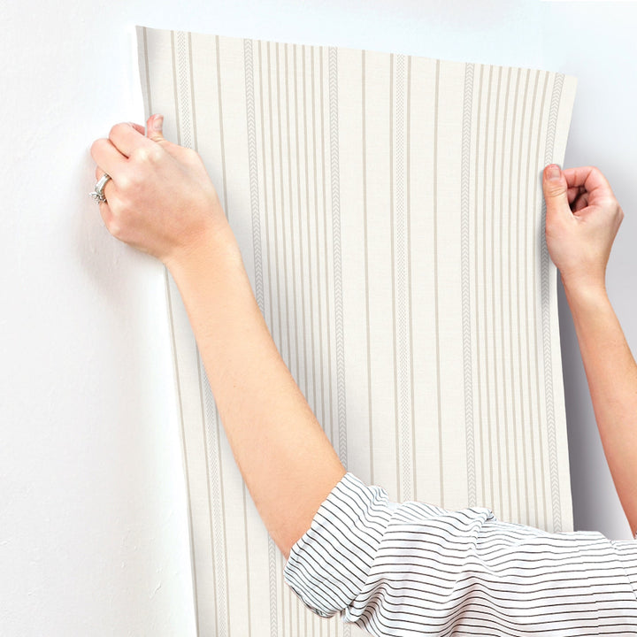 Navarres Stripe Neutral Faux Linen Wallpaper by A-Street Prints Designer