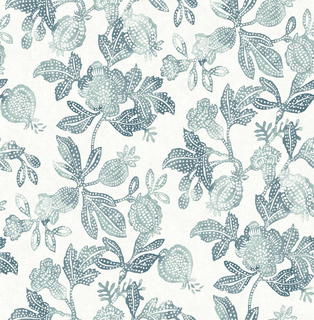 Beach Rose Teal Floral Fruits Wallpaper by A-Street Prints Designer