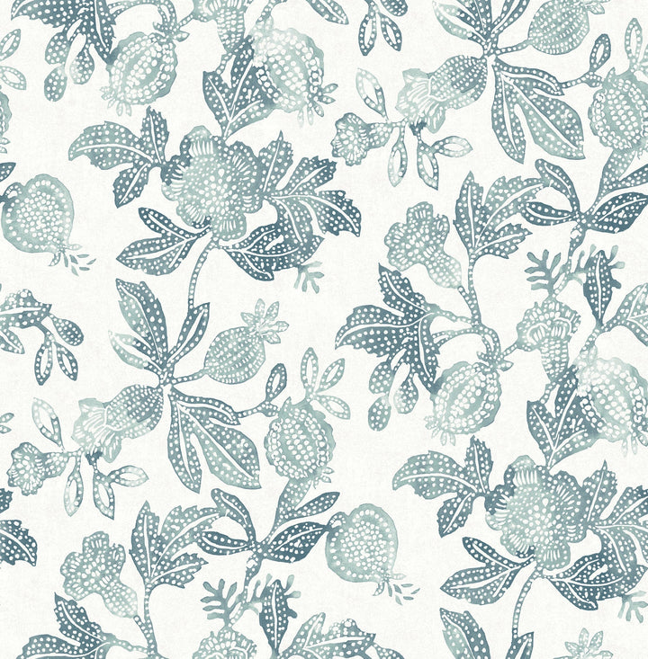 Beach Rose Teal Floral Fruits Wallpaper by A-Street Prints Designer