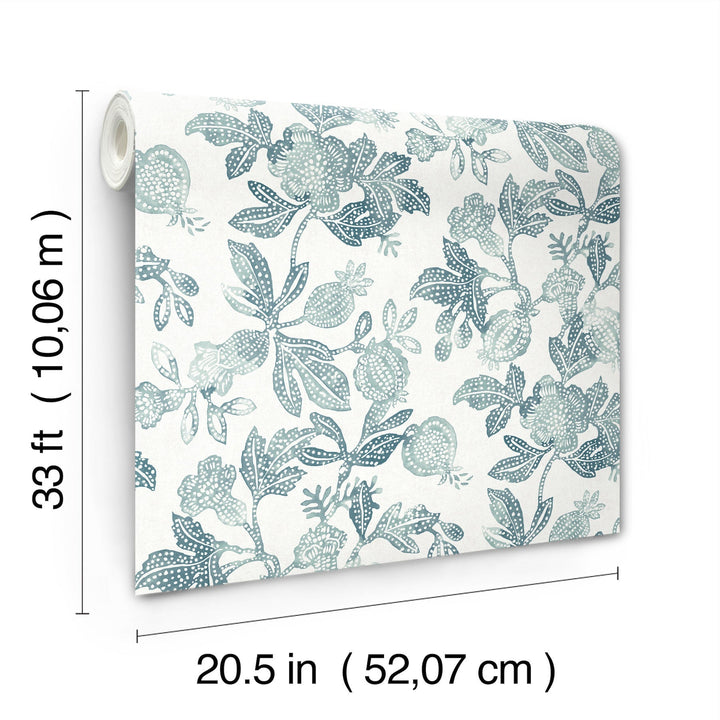 Beach Rose Teal Floral Fruits Wallpaper by A-Street Prints Designer