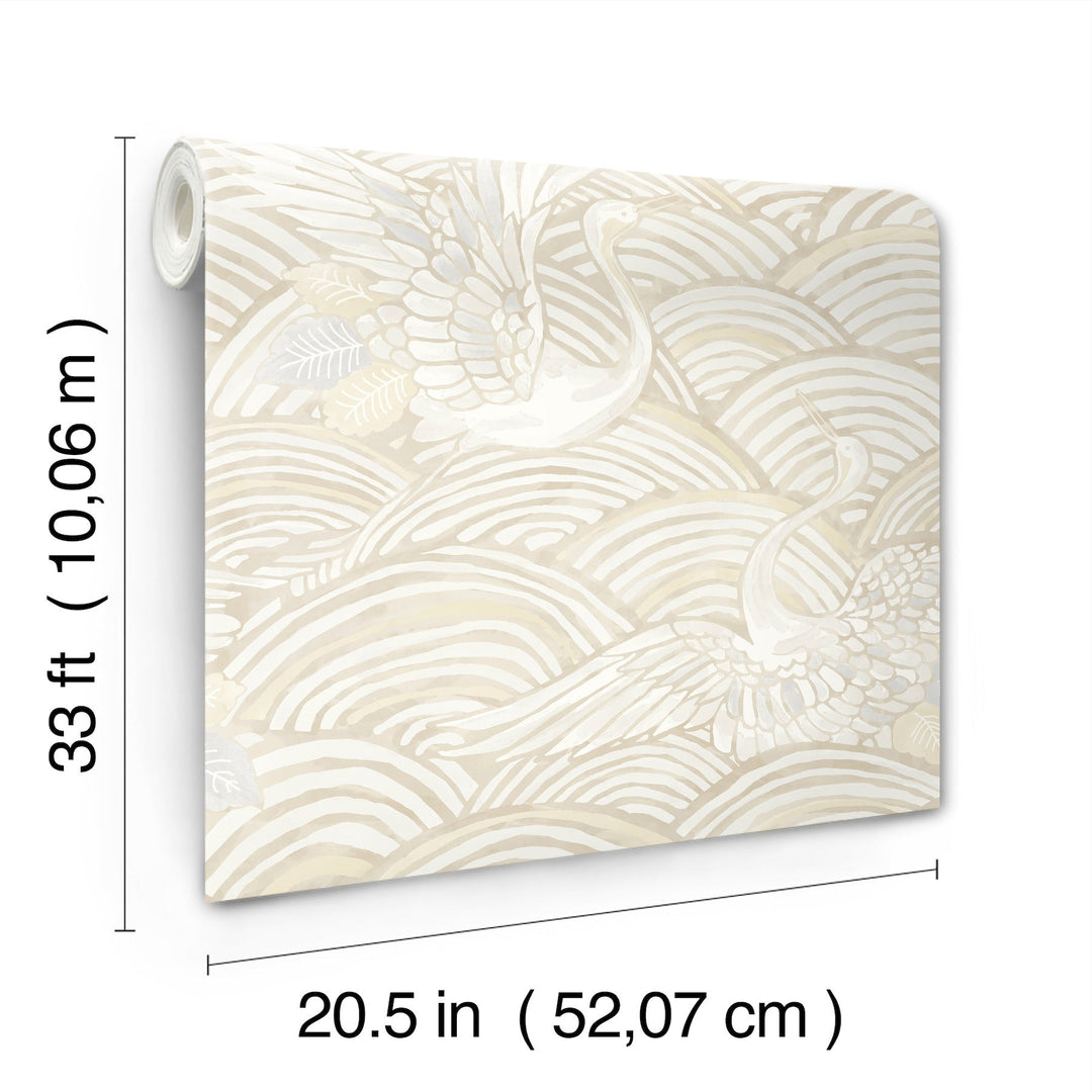 Egret Neutral Tidal Dance Wallpaper by A-Street Prints Designer