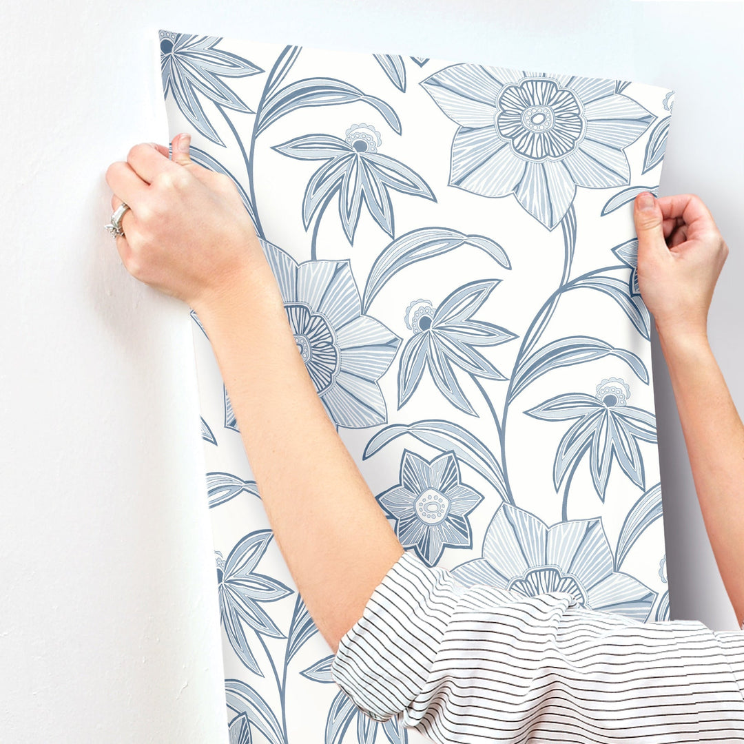 Star Flower Blue Floral Trail Wallpaper by A-Street Prints Designer