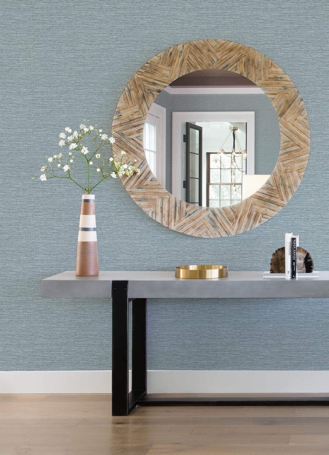 Malin Denim Faux Grasscloth Wallpaper by A-Street Prints Designer