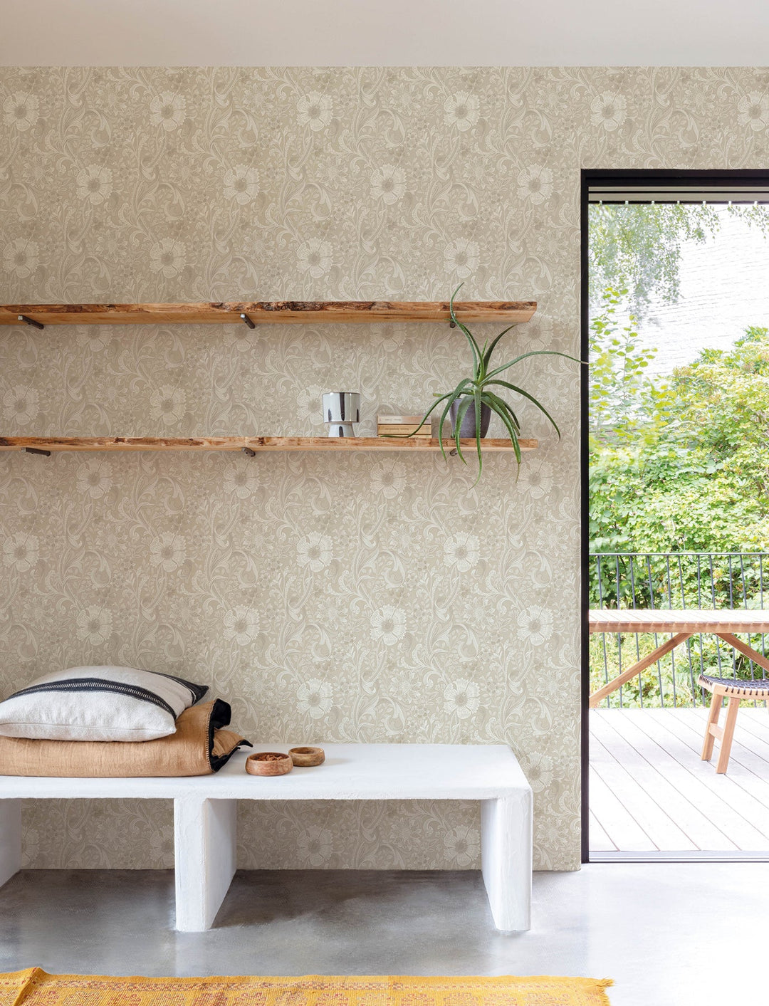 Liora Beige Floral Trail Wallpaper by Chesapeake Designer