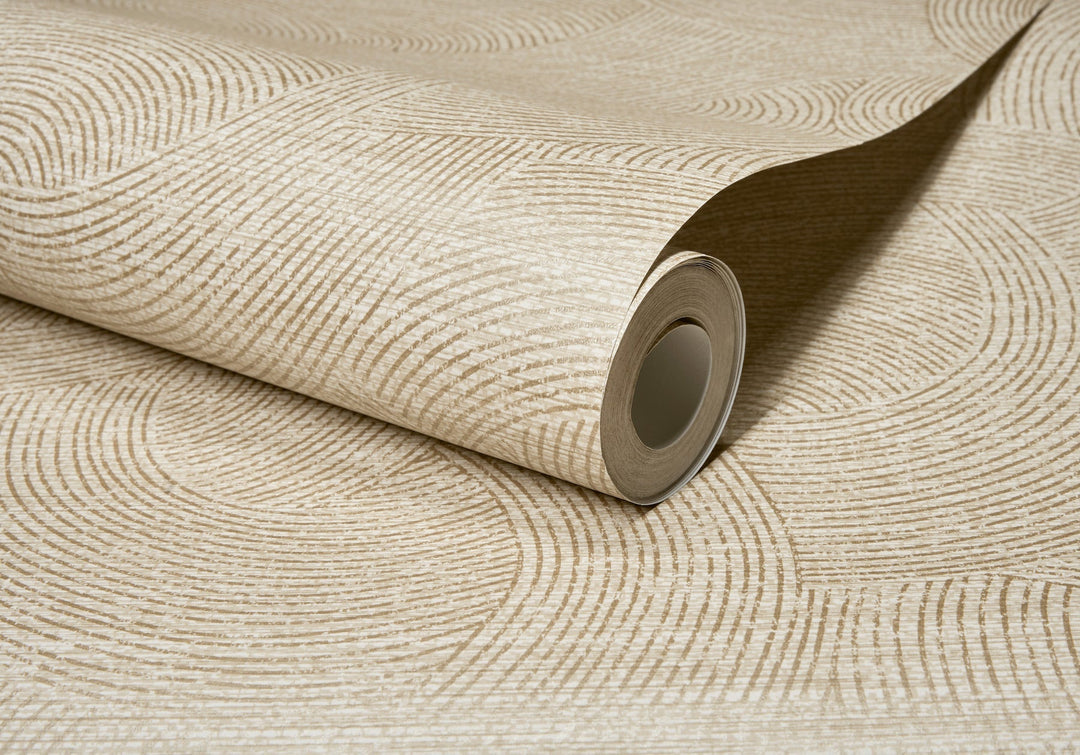 Harrison Taupe Swirling Geometric Wallpaper by Chesapeake Designer