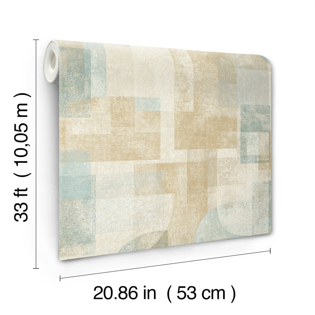 Cassandra Teal Block Geometric Wallpaper by Chesapeake Designer