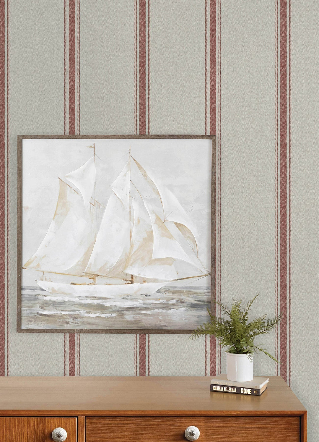 Linette Red Fabric Stripe Wallpaper by Chesapeake Designer