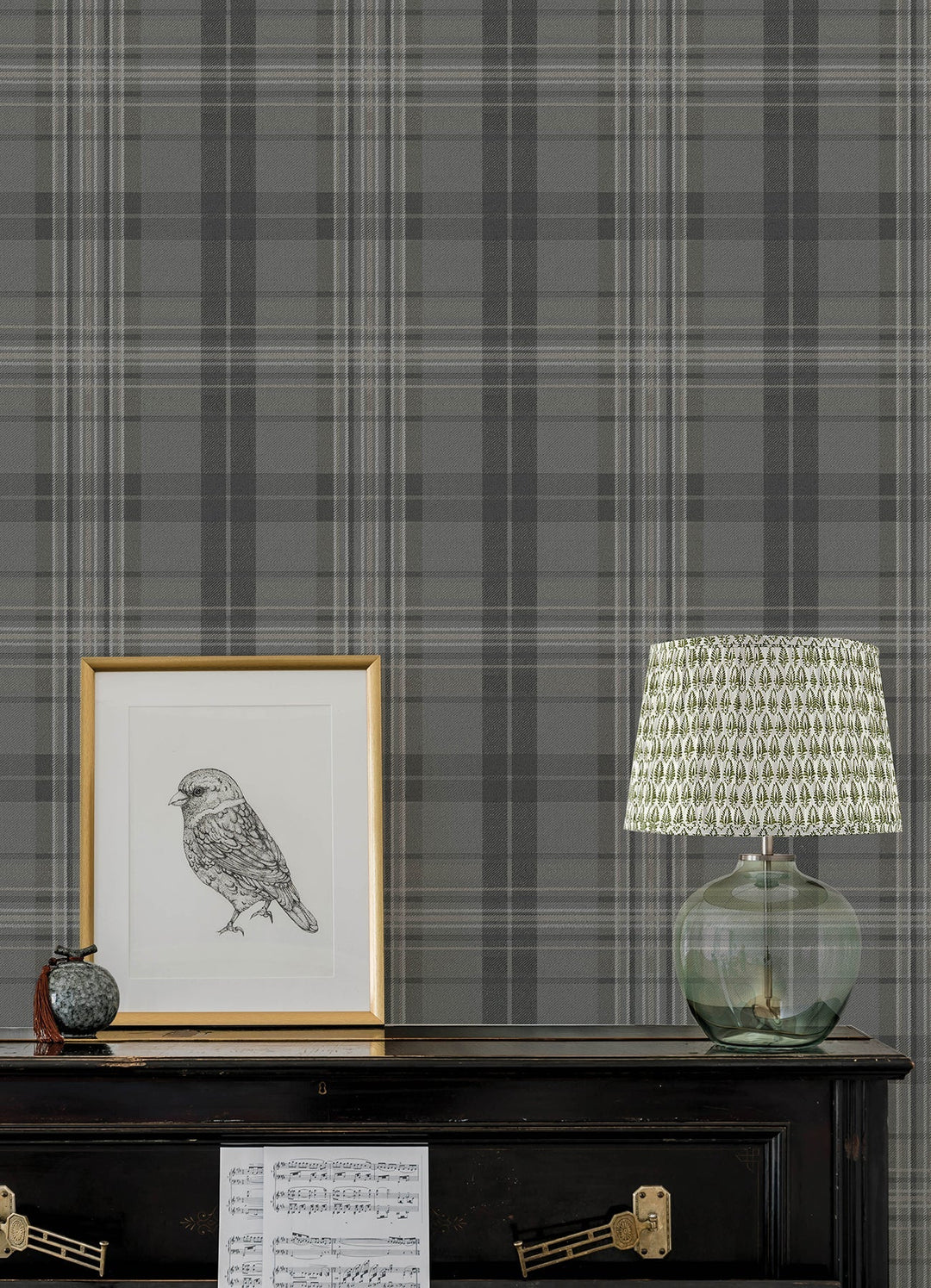 Austin Charcoal Plaid Wallpaper by Chesapeake Designer