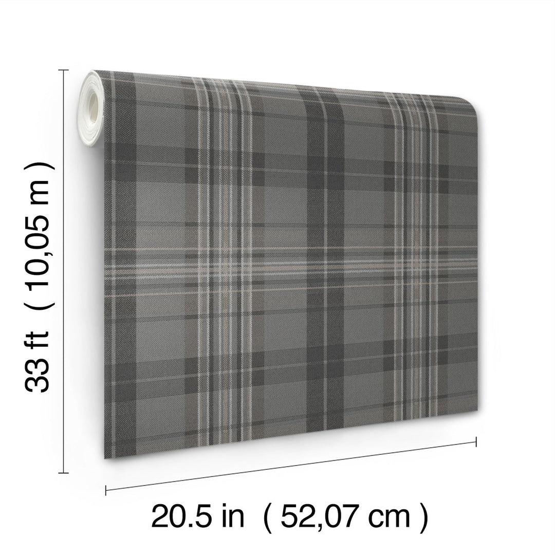 Austin Charcoal Plaid Wallpaper by Chesapeake Designer