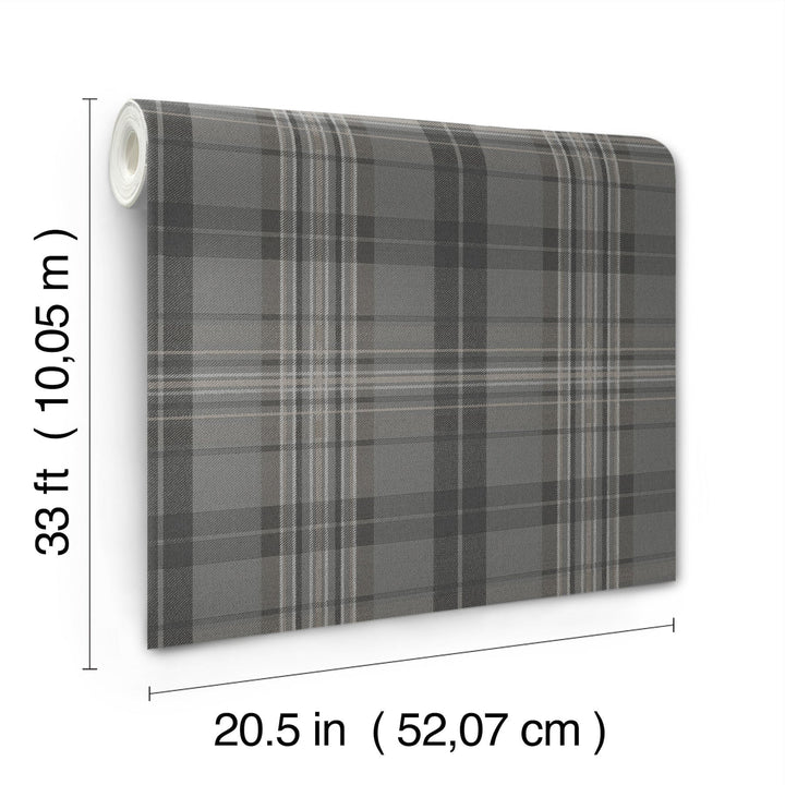 Austin Charcoal Plaid Wallpaper by Chesapeake Designer