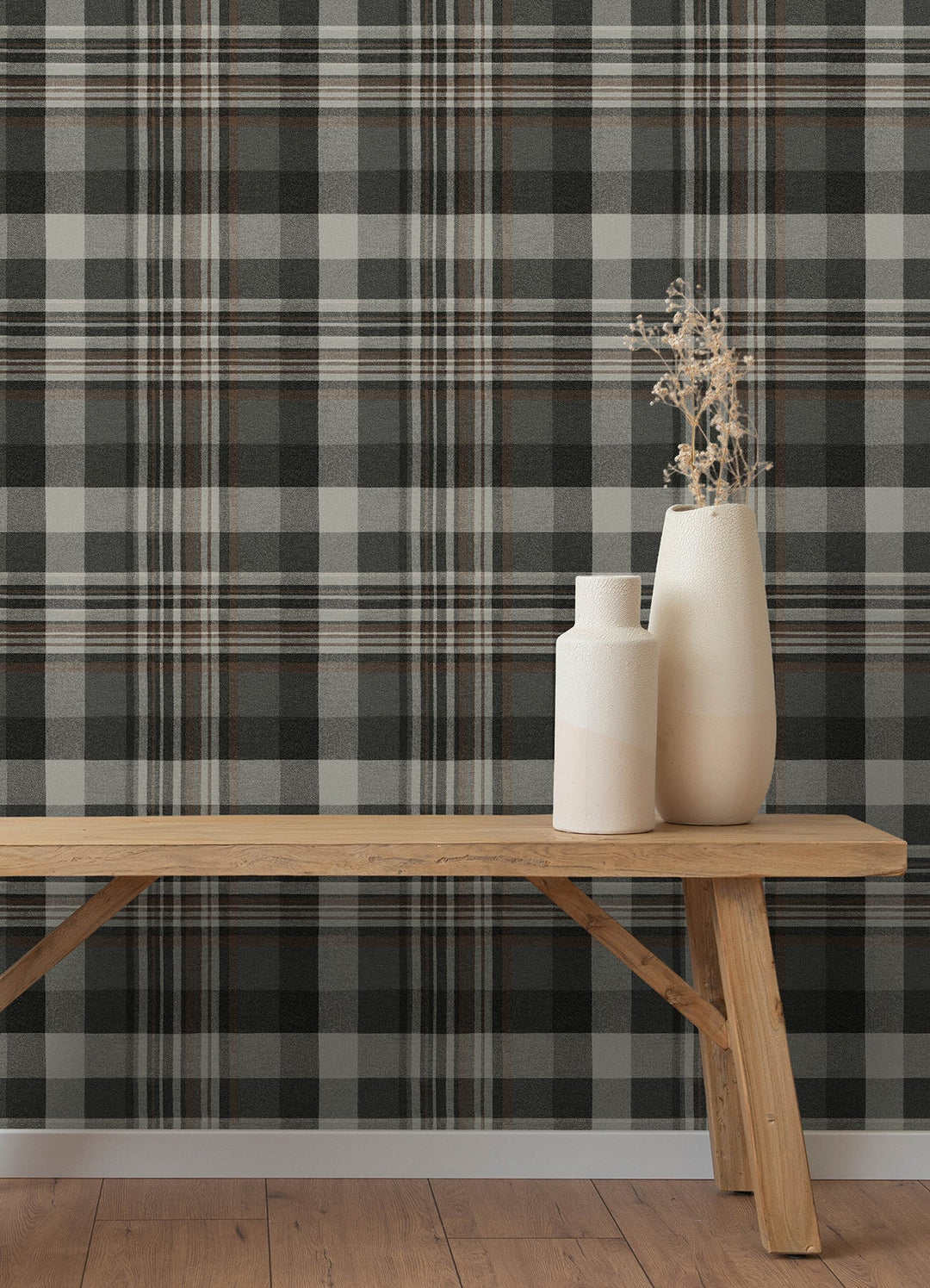 Dutton Plaid Charcoal Flannel Wallpaper by Chesapeake Designer