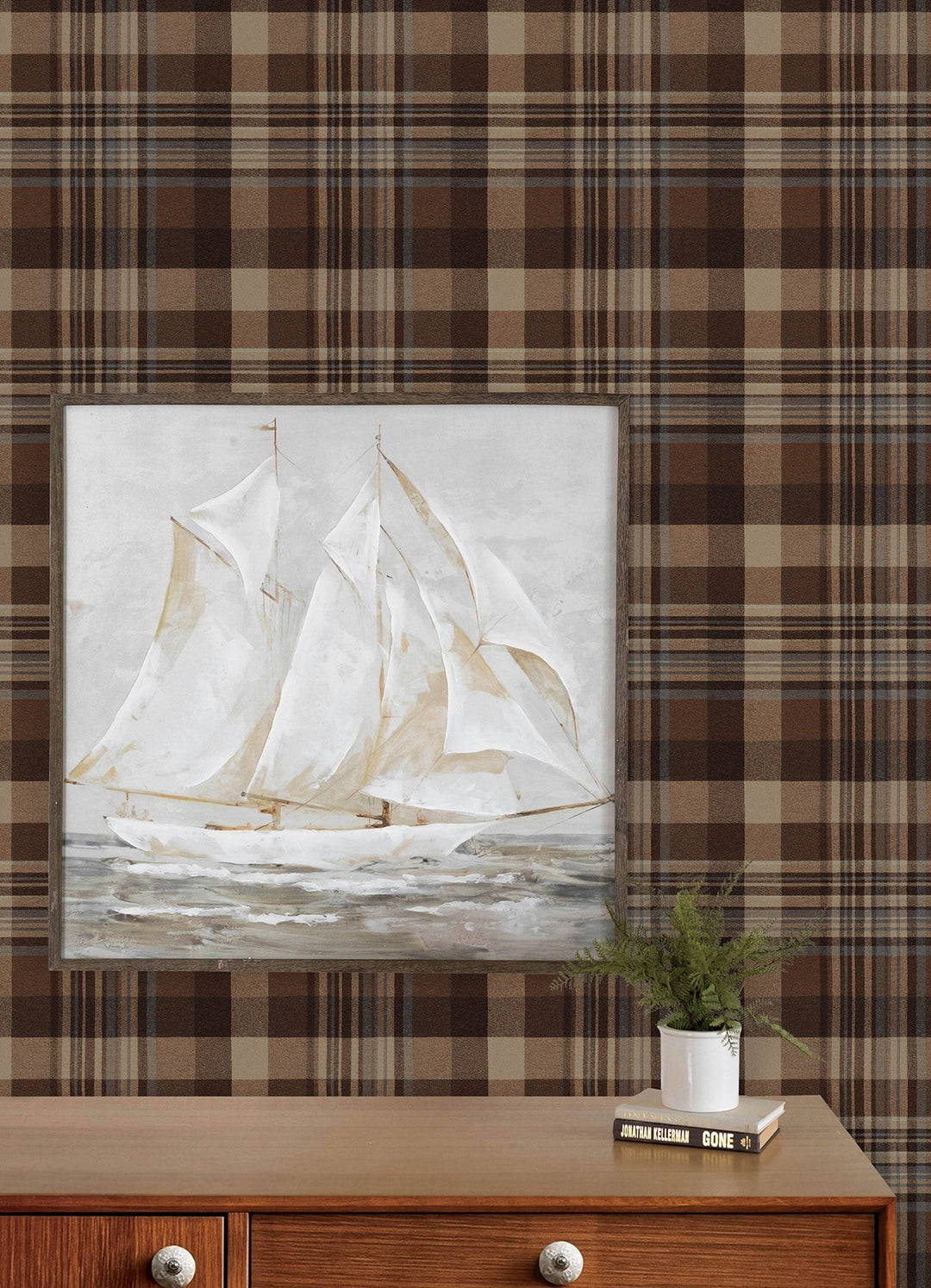 Dutton Plaid Rust Flannel Wallpaper by Chesapeake Designer