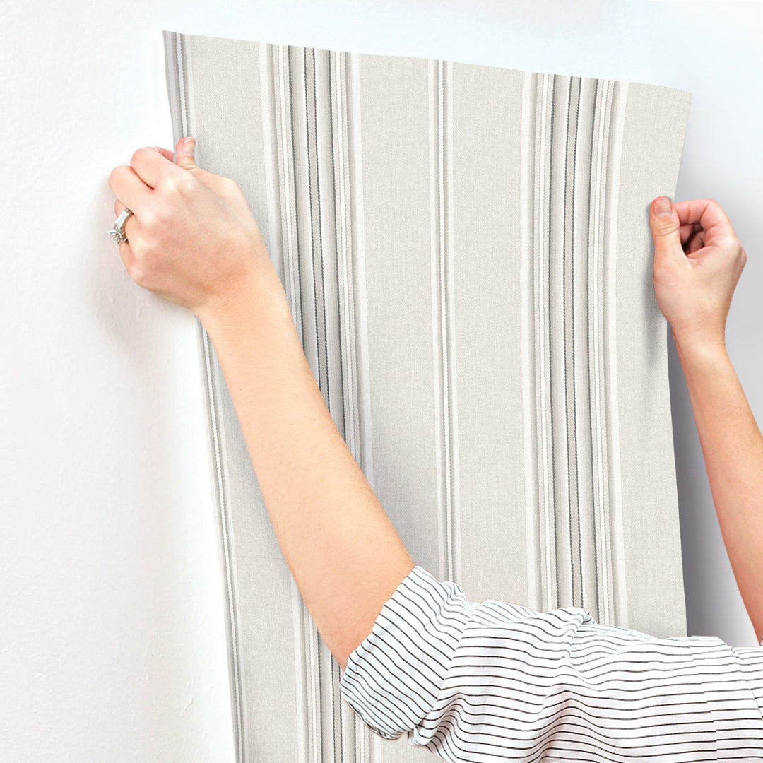Calvados Grey Linen Stripe Wallpaper by Chesapeake Designer