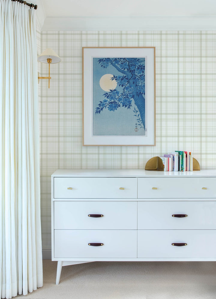 Burgess Light Green Plaid Wallpaper by Chesapeake Designer