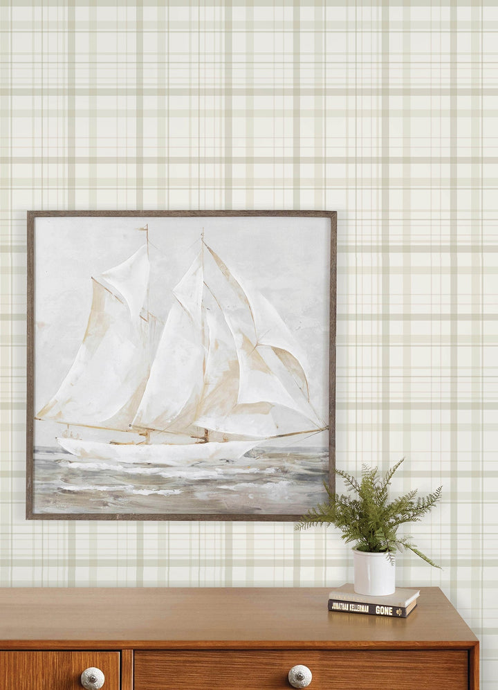 Burgess Light Green Plaid Wallpaper by Chesapeake Designer
