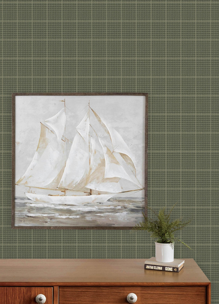Prescott Dark Green Glen Check Wallpaper by Chesapeake Designer