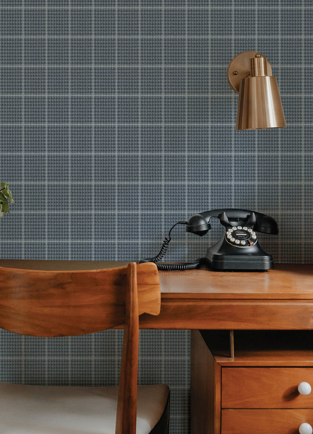 Prescott Navy Glen Check Wallpaper by Chesapeake Designer