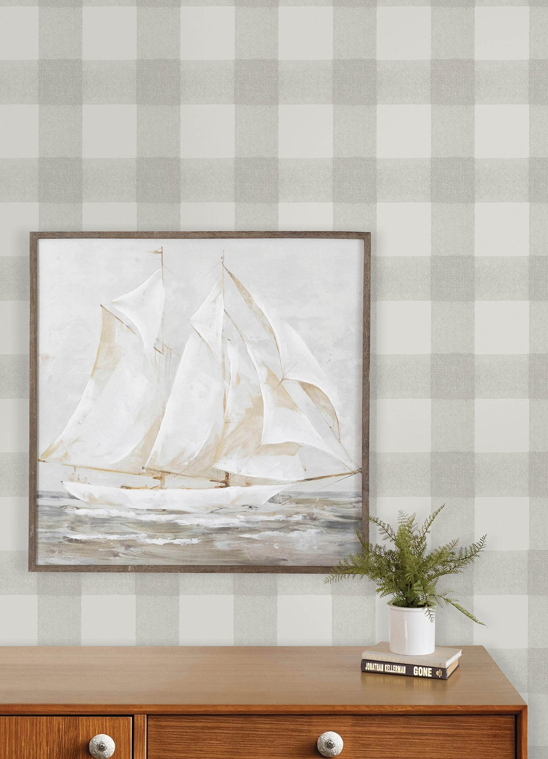 Thorpe Light Grey Plaid Wallpaper by Chesapeake Designer