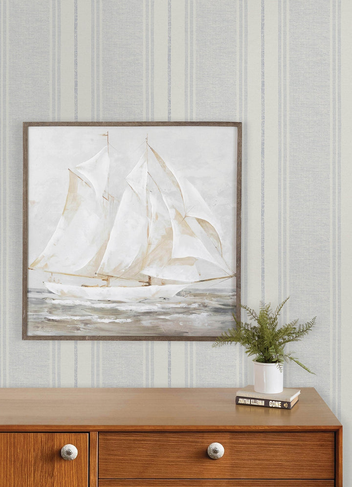Maddox Sky Blue Flannel Stripe Wallpaper by Chesapeake Designer