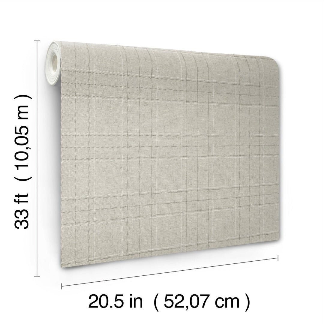 Fox Hollow Light Grey Dashed Plaid Wallpaper by Chesapeake Designer