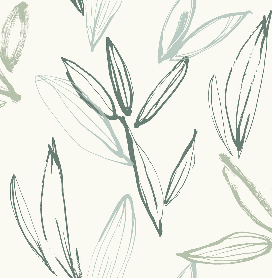 Kenia Green Leaf Toss Wallpaper by A-Street Prints Designer