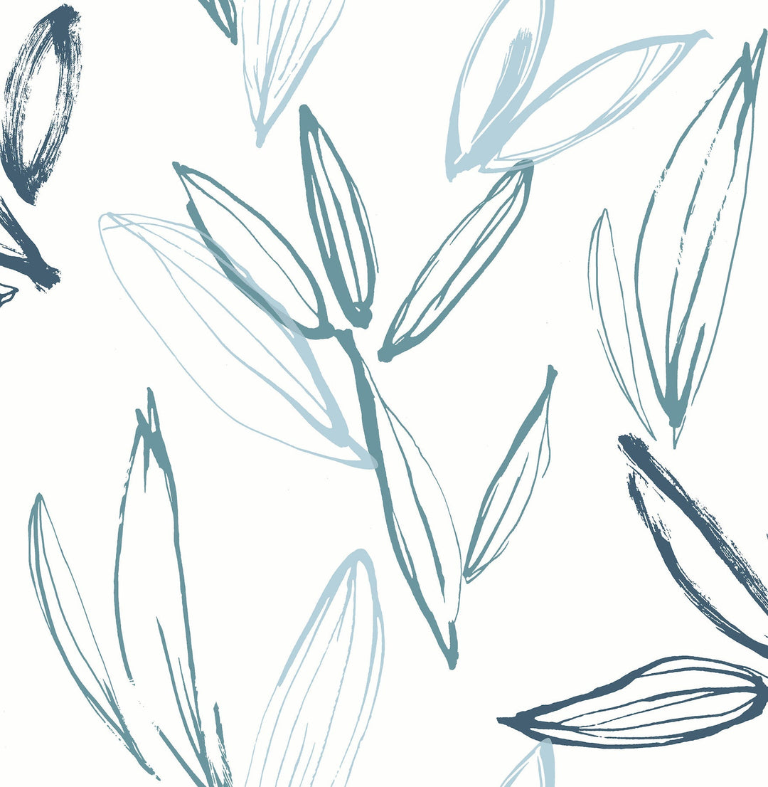 Kenia Blue Leaf Toss Wallpaper by A-Street Prints Designer