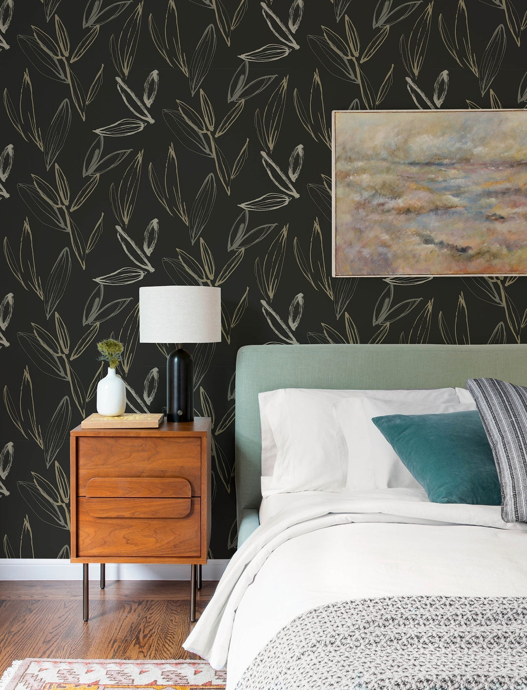 Kenia Black Leaf Toss Wallpaper by A-Street Prints Designer