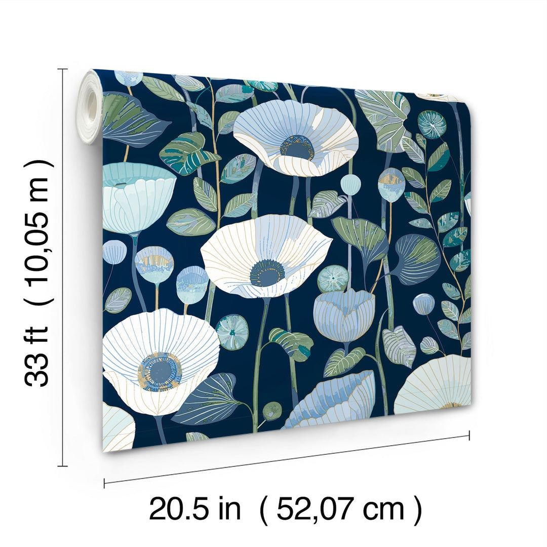 Mindra Indigo Floral Trail Wallpaper by A-Street Prints Designer