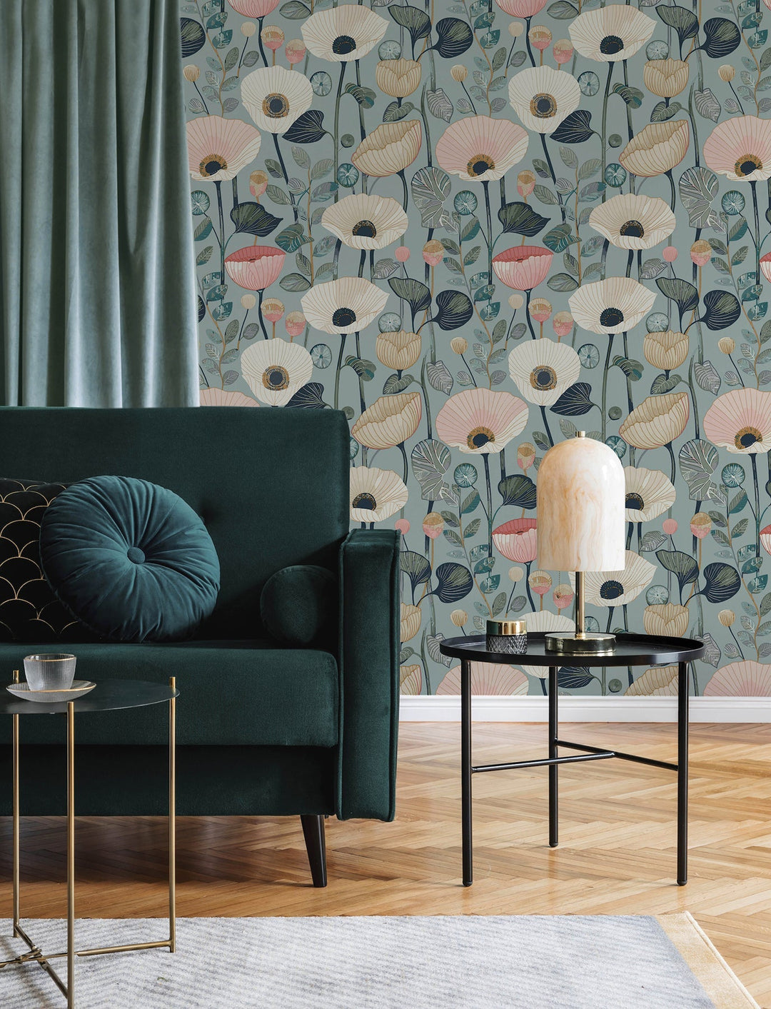 Mindra Light Blue Floral Trail Wallpaper by A-Street Prints Designer