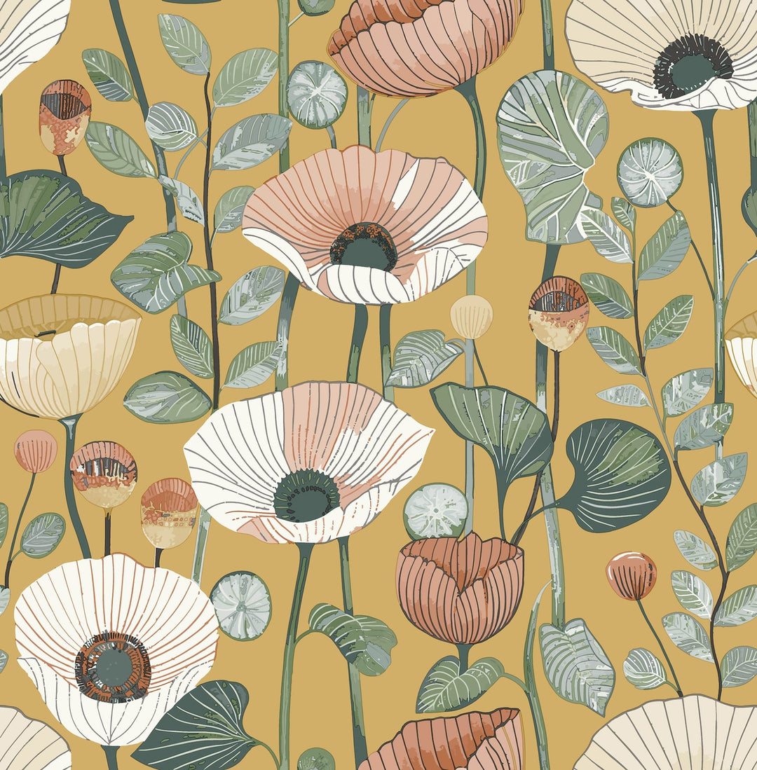Mindra Mustard Floral Trail Wallpaper by A-Street Prints Designer