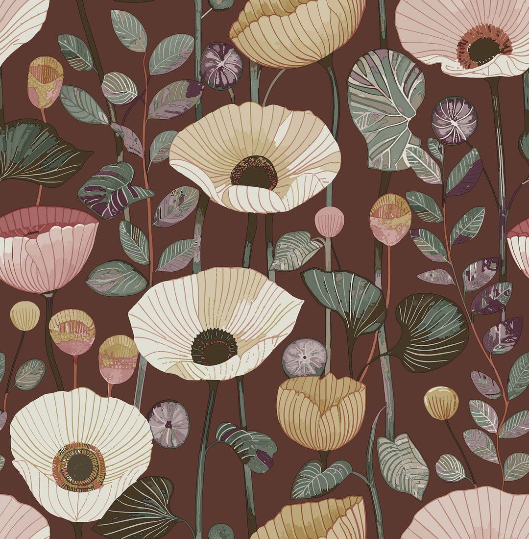 Mindra Maroon Floral Trail Wallpaper by A-Street Prints Designer