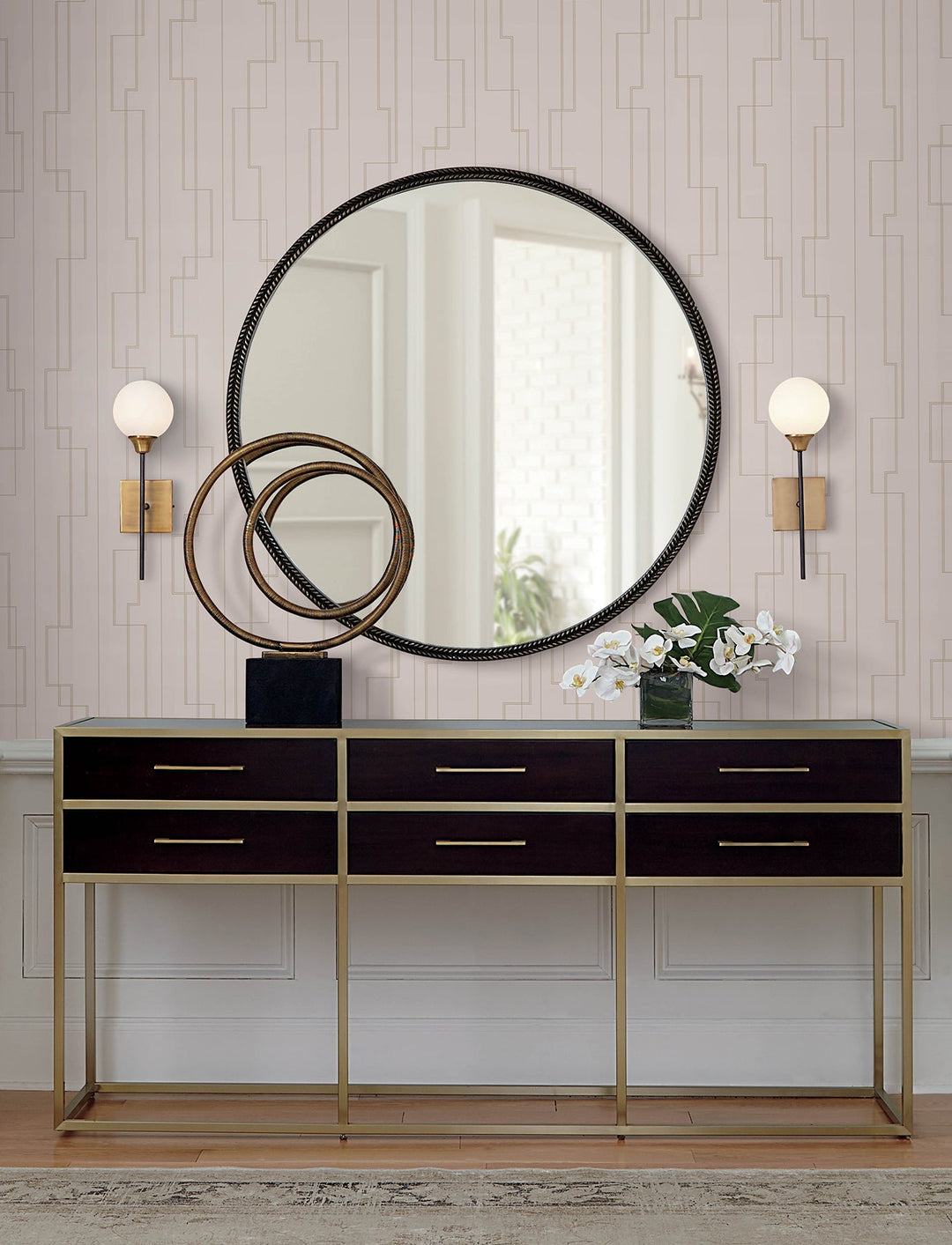 Anson Blush Deco Detailing Wallpaper by A-Street Prints Designer