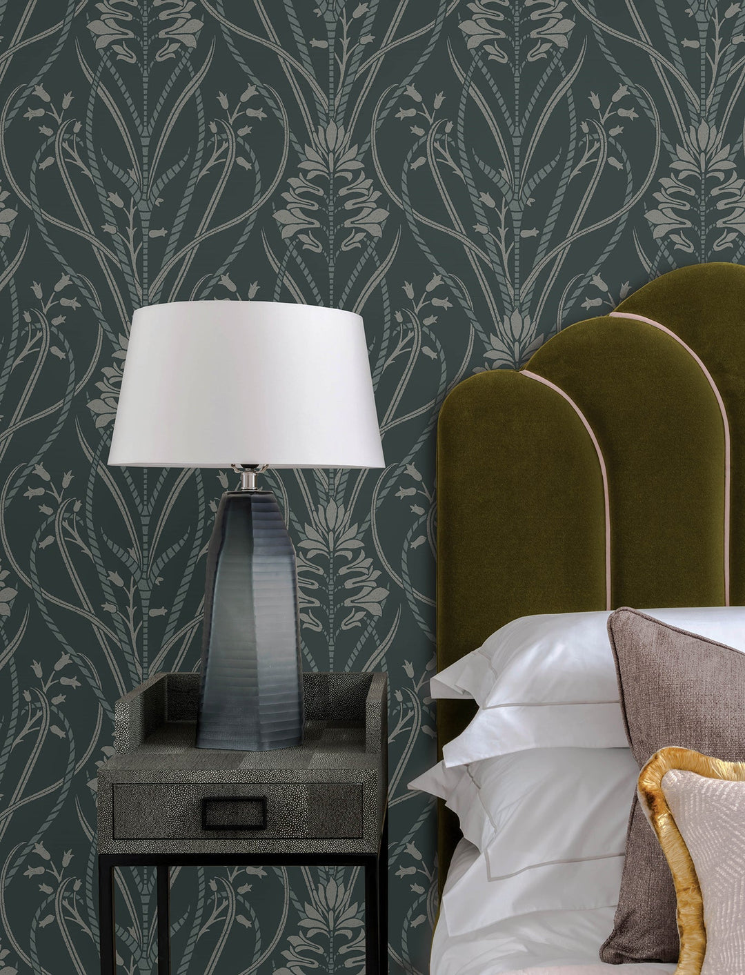 Rosalind Teal Iris Damask Wallpaper by A-Street Prints Designer