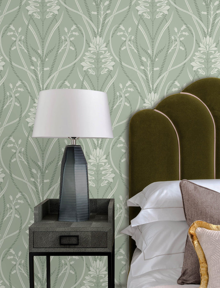 Rosalind Sage Iris Damask Wallpaper by A-Street Prints Designer
