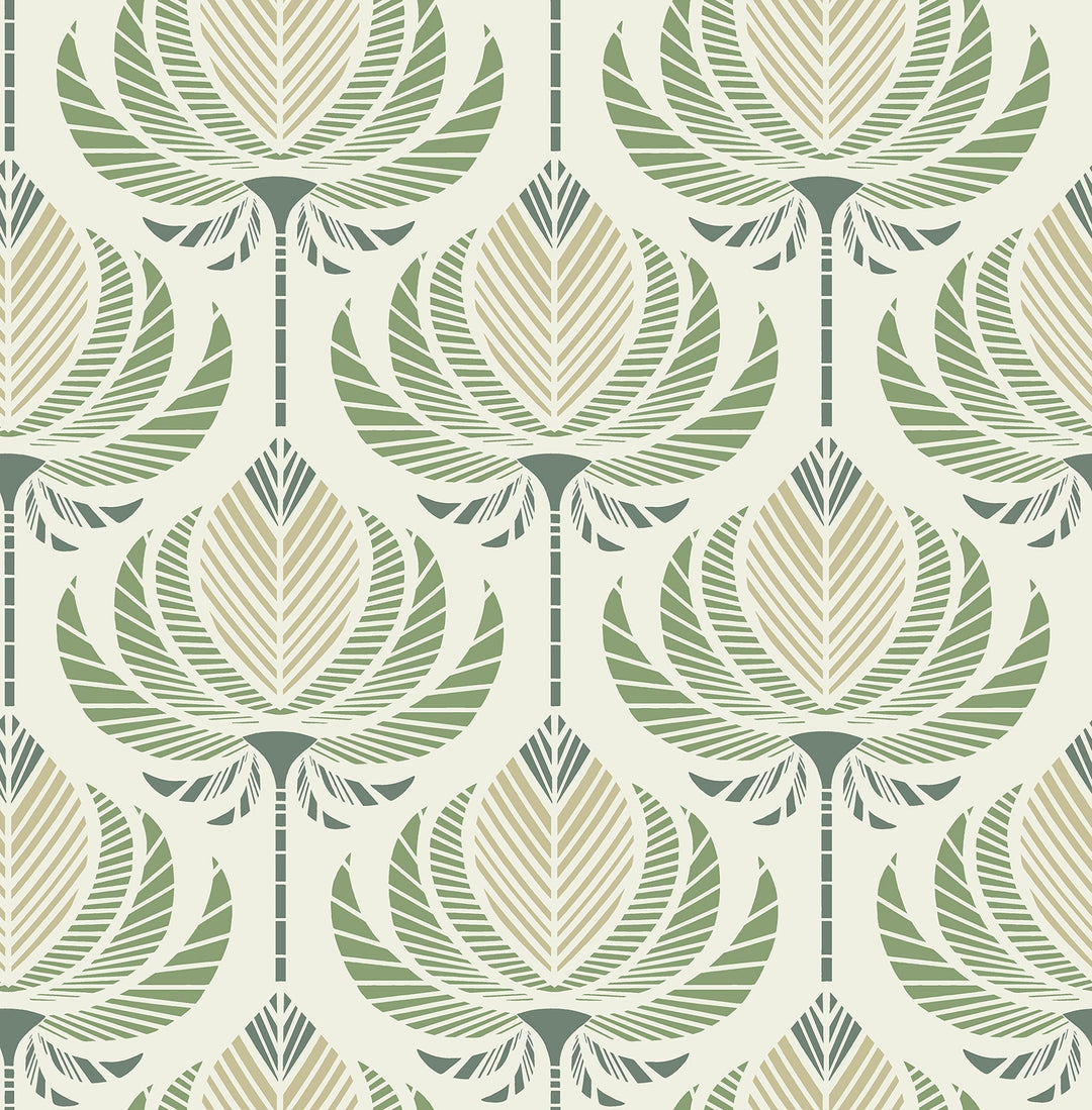 Ferrenby Green Floral Fan Wallpaper by A-Street Prints Designer