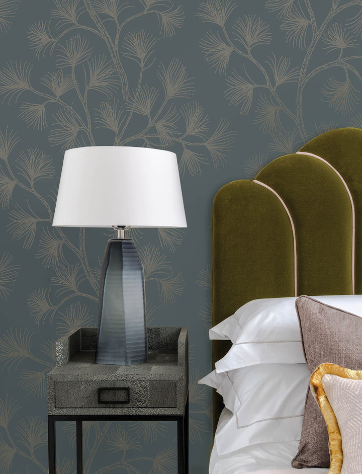 Kismine Slate Botanical Trail Wallpaper by A-Street Prints Designer