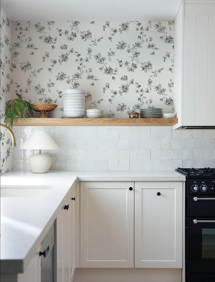 Festival Floral Charcoal Trailing Wallpaper by Chesapeake Designer