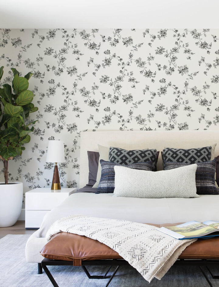 Festival Floral Charcoal Trailing Wallpaper by Chesapeake Designer