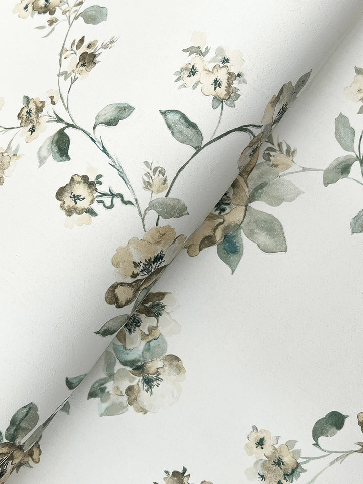 Festival Floral Aqua Trailing Wallpaper by Chesapeake Designer
