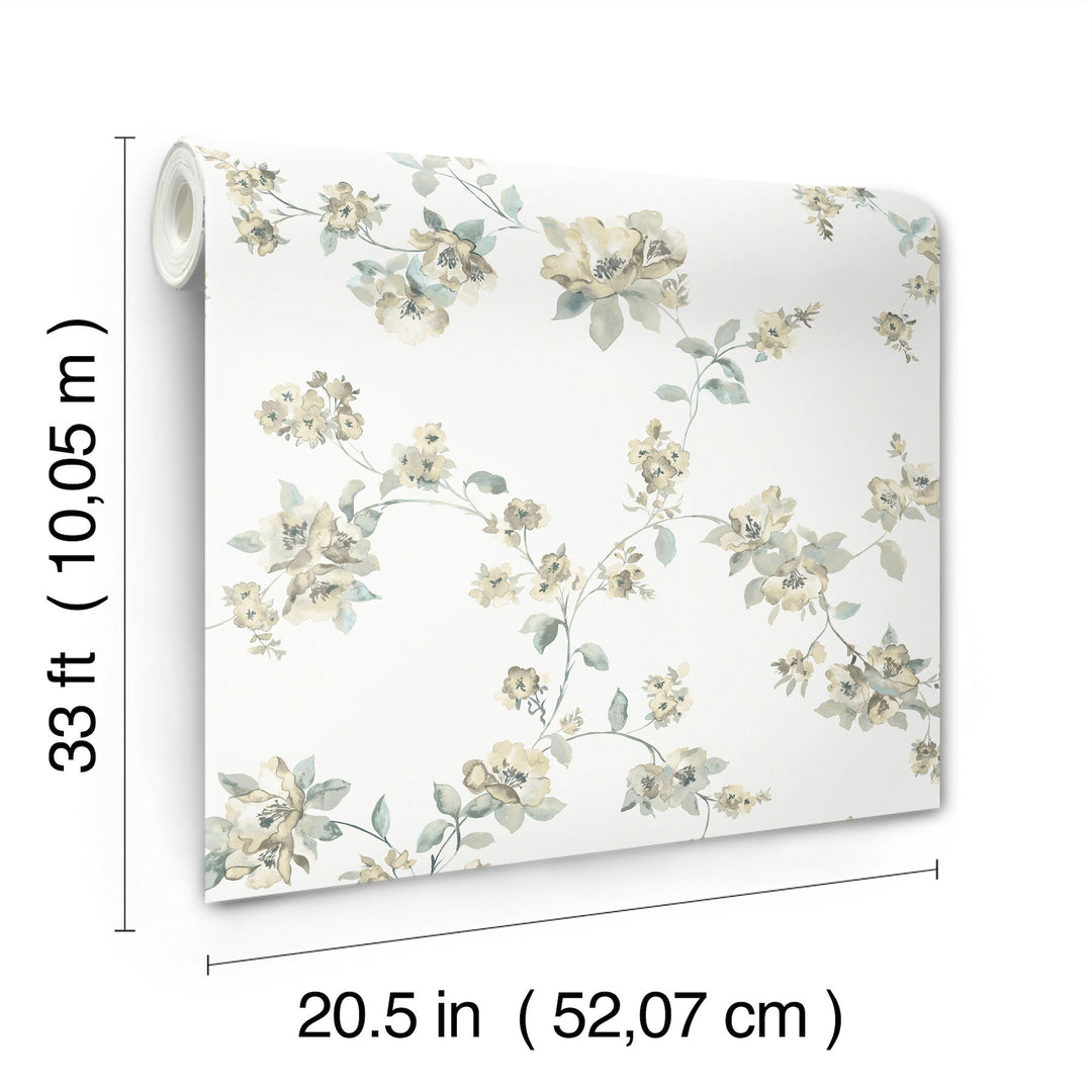 Festival Floral Aqua Trailing Wallpaper by Chesapeake Designer