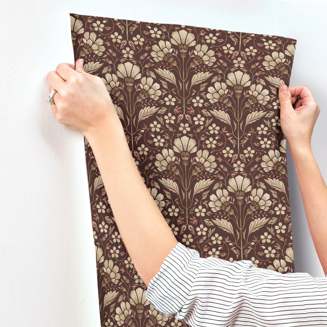 Edith Burgundy Floral Damask Wallpaper by Chesapeake Designer