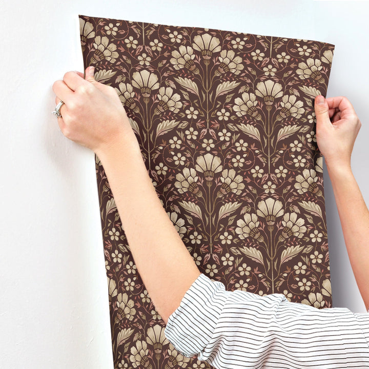 Edith Burgundy Floral Damask Wallpaper by Chesapeake Designer