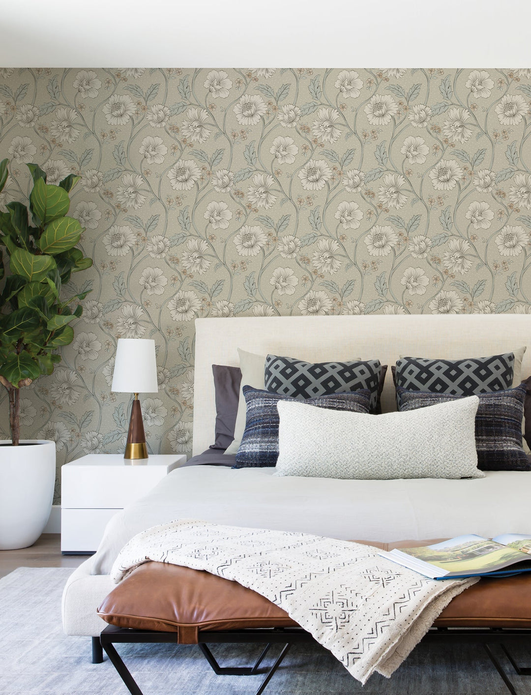 Hazel Taupe Floral Trail Wallpaper by Chesapeake Designer