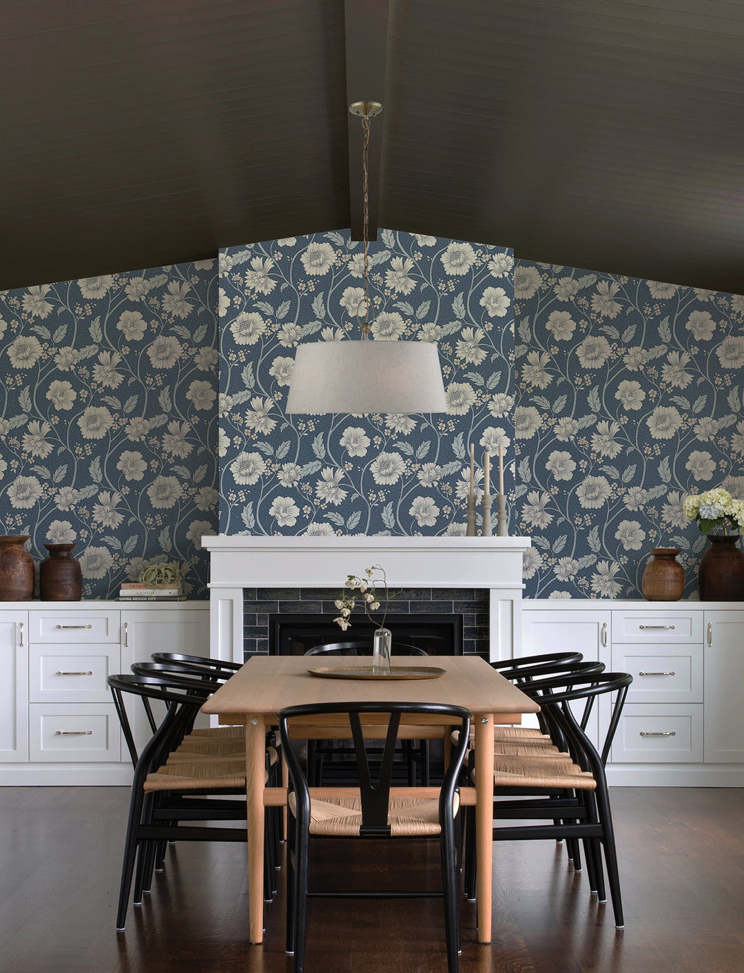 Hazel Navy Floral Trail Wallpaper by Chesapeake Designer