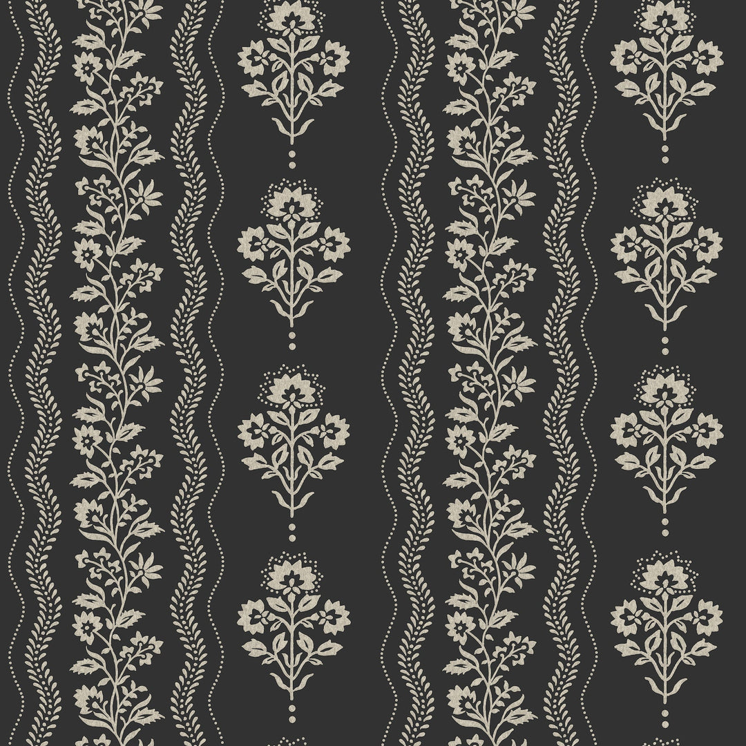 Lenea Black Floral Stripe Wallpaper by Chesapeake Designer