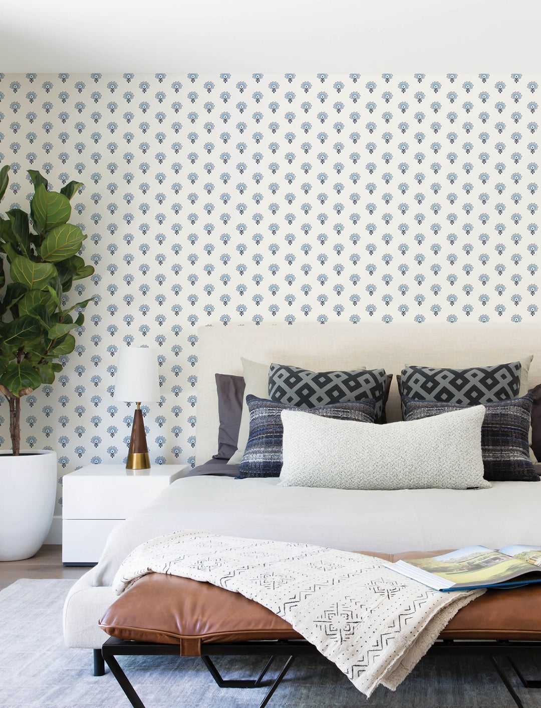 Hilda Blue Floral Medallion Wallpaper by Chesapeake Designer
