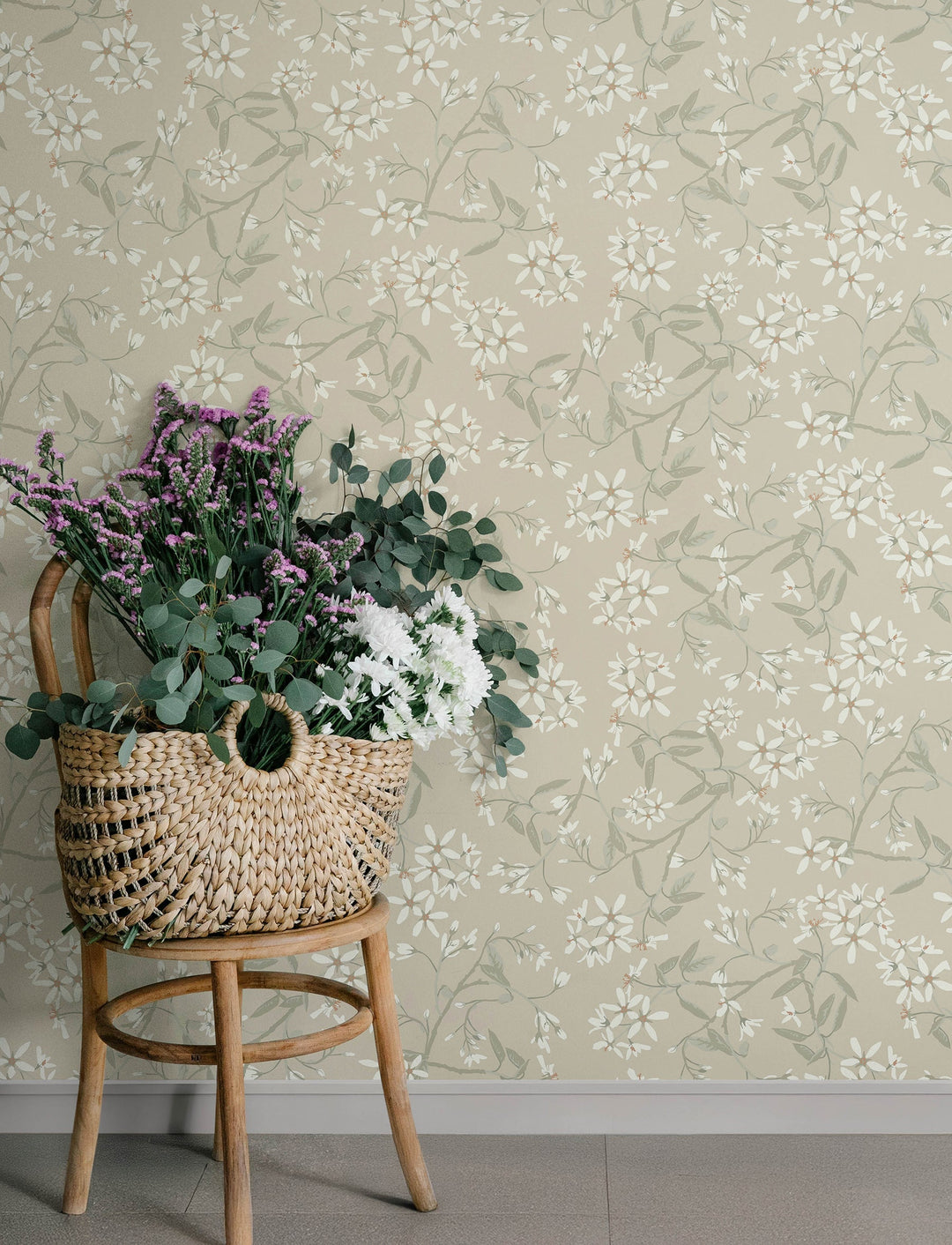 Paradis Beige Bouquet Toss Wallpaper by A-Street Prints Designer